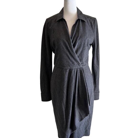 Max Mara Dress Wool Angora Blend Surplice Faux Wrap Classic Gray Long Sleeve - Picture 1 of 8